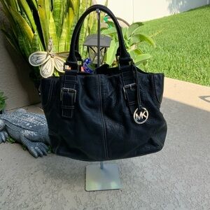 Michael Kors Brooksville Black Leather Dual Handles Satchel Bag Purse